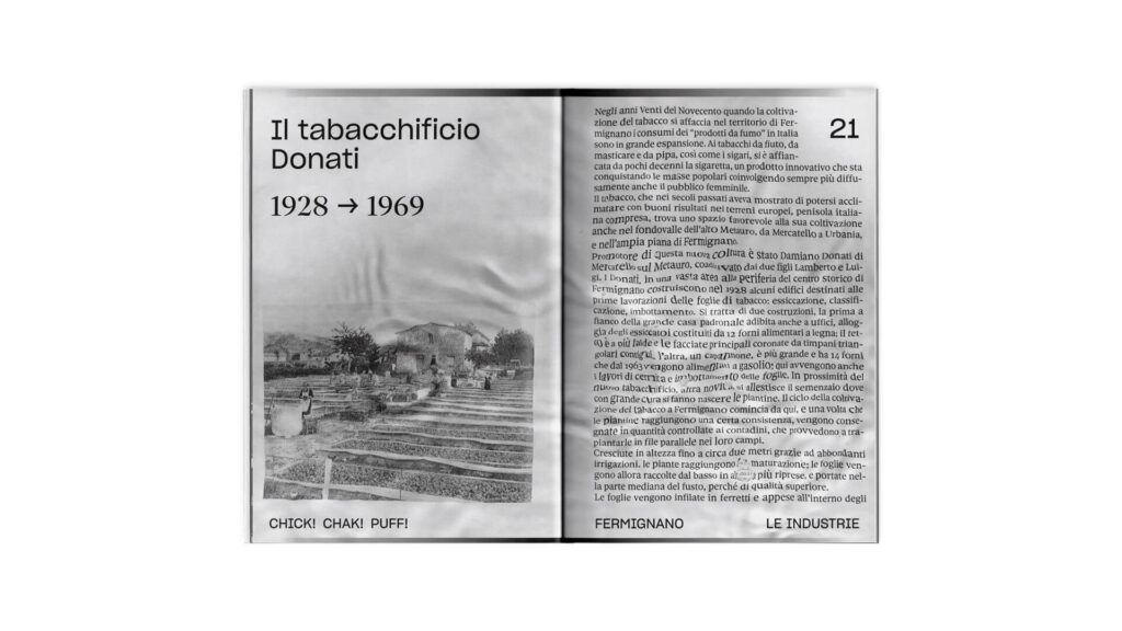 Opening of the chapter "Il tabacchificio Donati" [The tobacco factory Donati] from the book "Kaboom! Clock! Splash!"