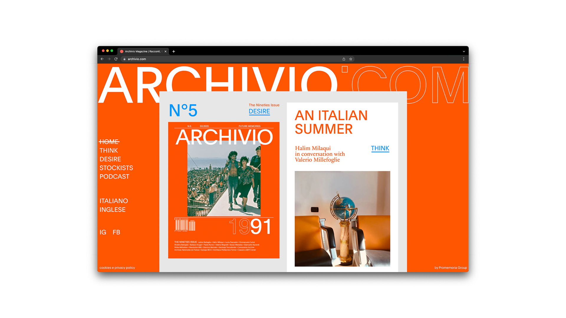 Homepage di archivio.com aggiornata al numero 5 della rivista Archivio
