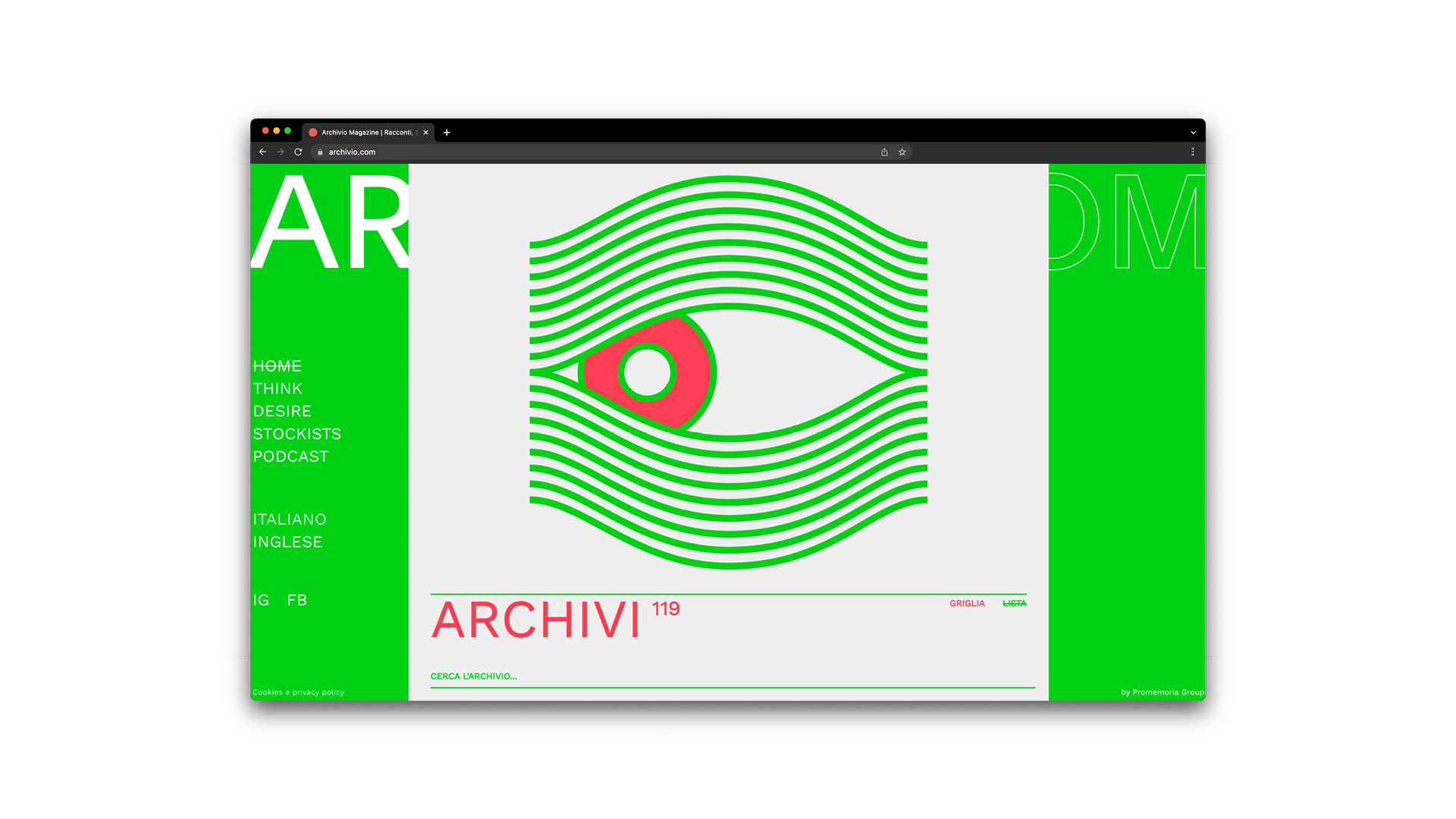 The interactive eye of archivio.com with the colours of issue 6 of the magazine Archivio