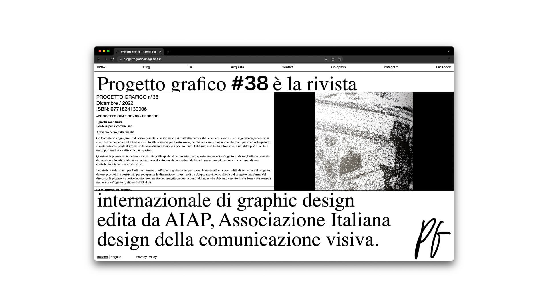 View of issue 38 of Progetto Grafico magazine in the website