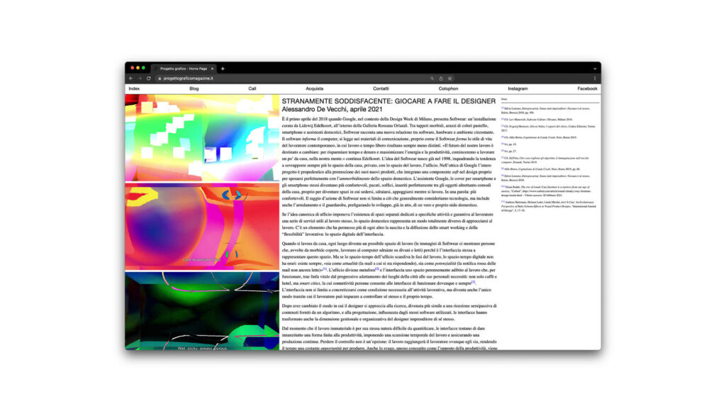 View of an article on the Progetto Grafico magazine website